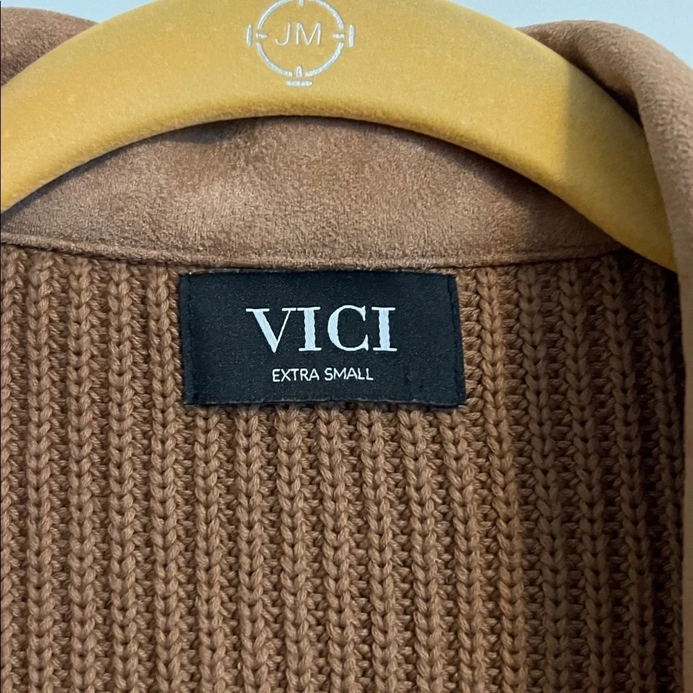 VICI Camel Fall Neutral Moto Jacket Ribbed Knit Sleeve Detail Extra Small
